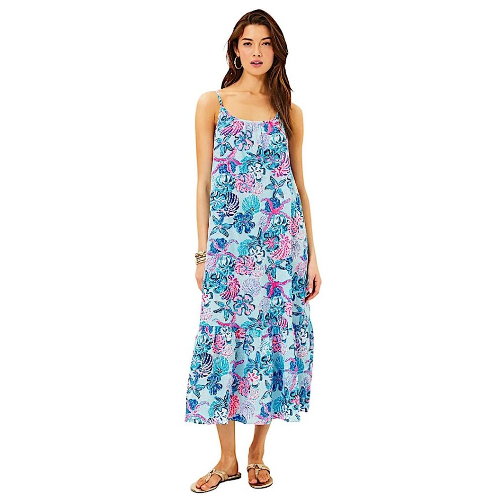 Lilly Pulitzer Amerie Linen Midi Dress in "Bahamas Beachcomber" NWT - X-Large